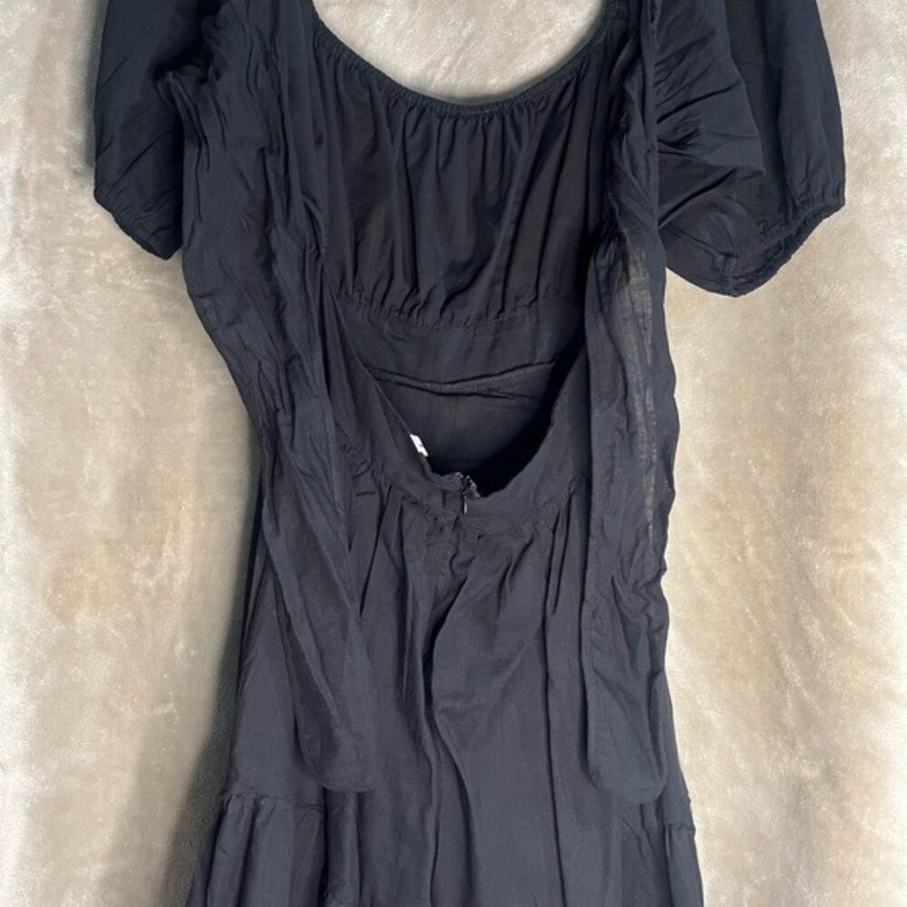 SHEIN Midi Black Backless Cut Out Puff Sleeve Self Tie Smocked Waist Scoop Neck - Picture 12 of 15